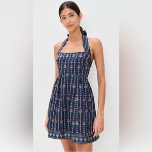Hill House The Fleur Mini Dress - Navy Trailing Fern